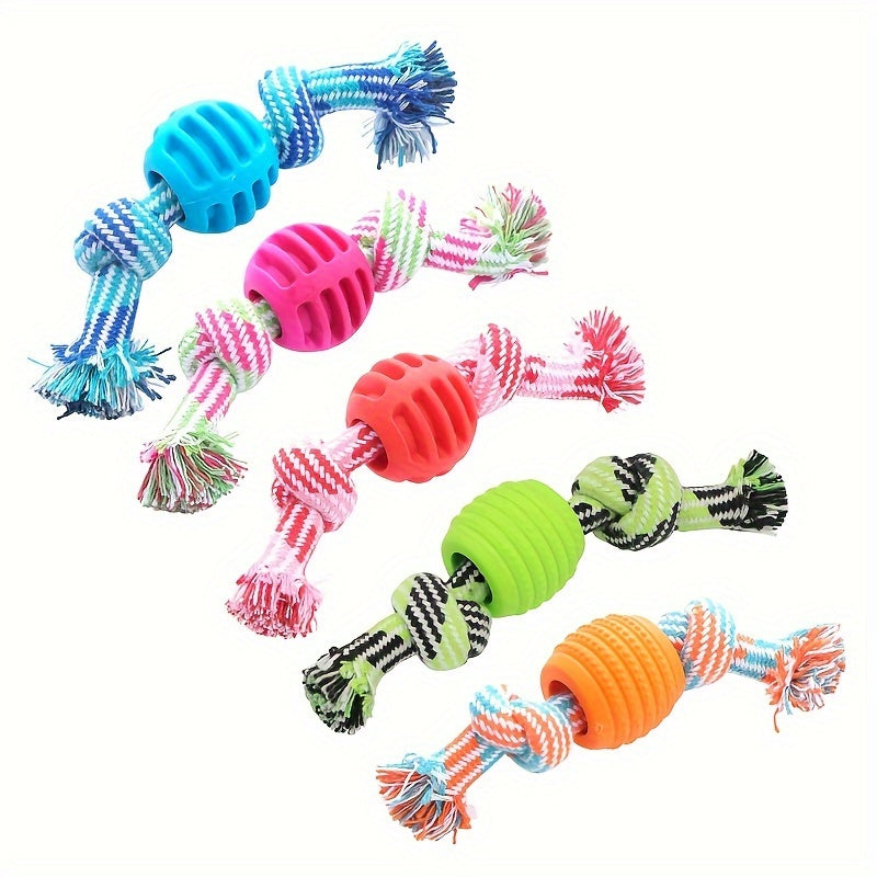 Interactive Dog Chew Toy – With Colourful Knots and Rubber Ball