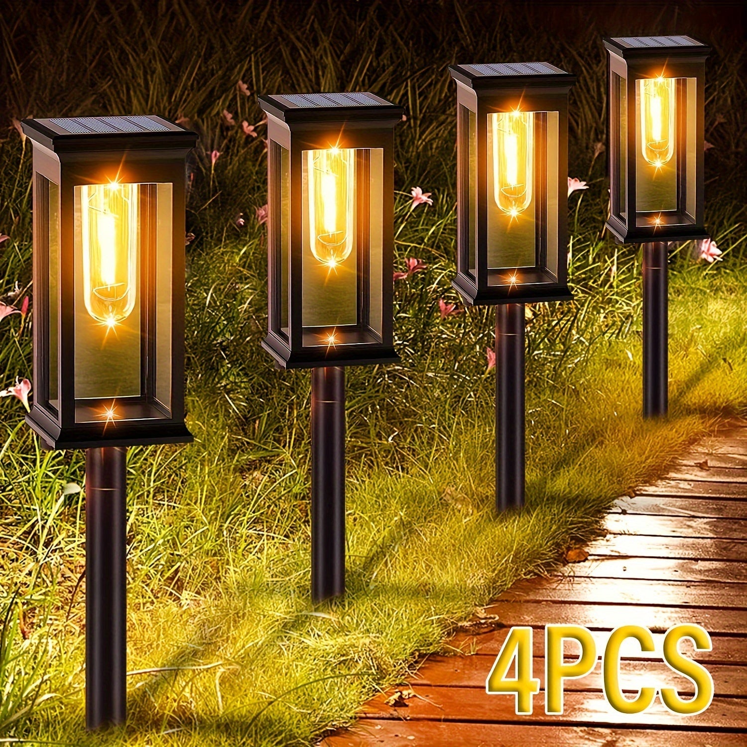 Set of 4 Solar Garden Lights – Durable and Bright for Gardens and Pathways