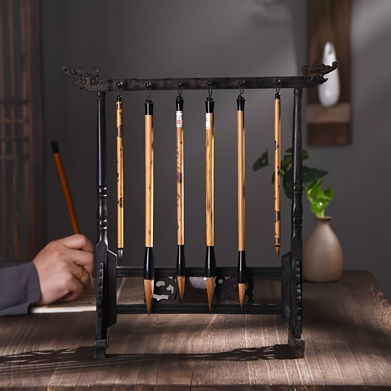 Elegant Traditional Calligraphy Brush Rack – Handmade with 12 Slots