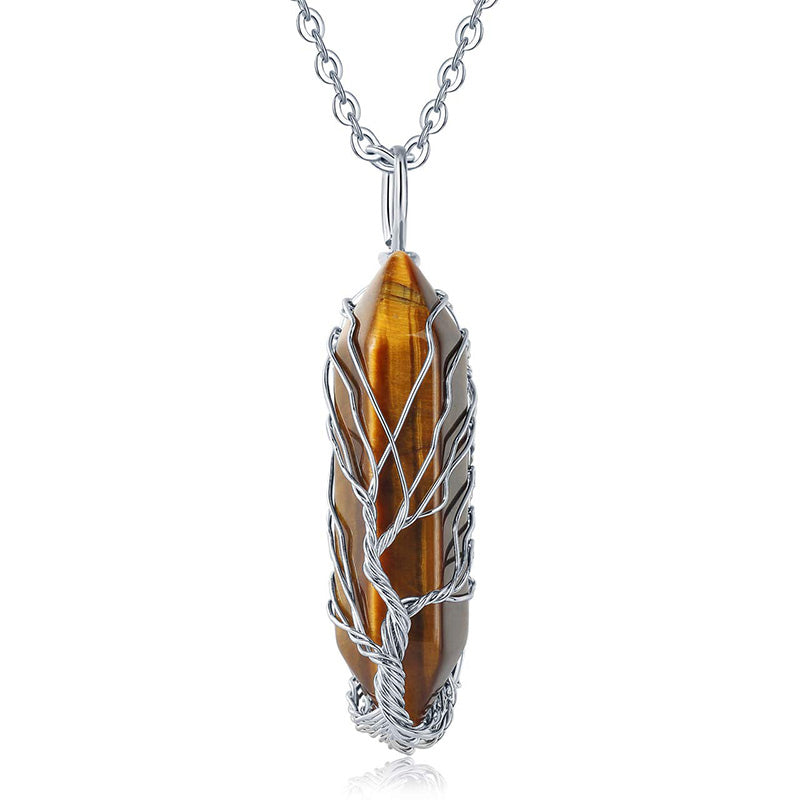 Stylish Crystal and Tree of Life Gemstone Necklace – Elara