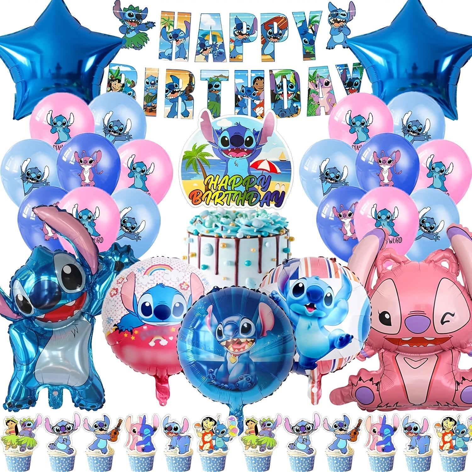 Lilo & Stitch Birthday Set - Complete Party Pack for Children with Balloons and Decorations