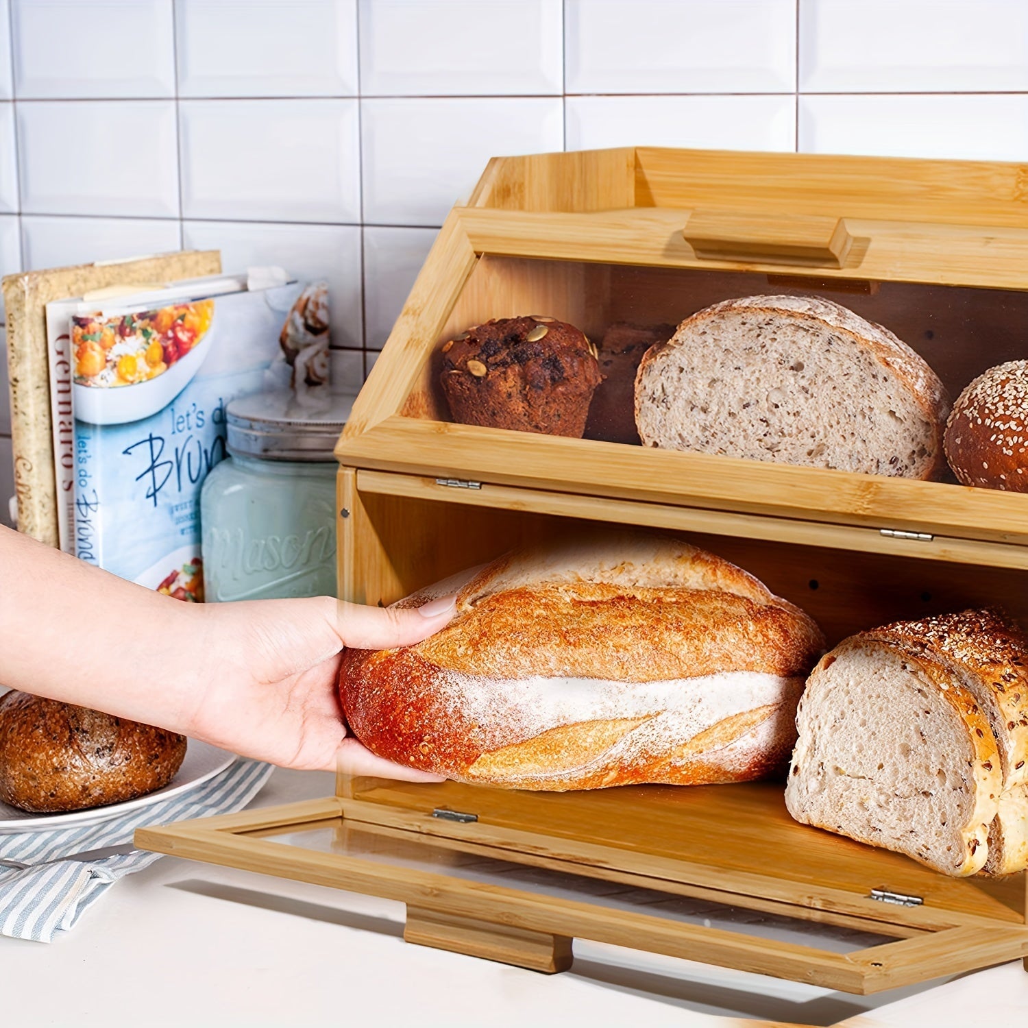 Bamboo Bread Box with Double Shelves – Practical and Stylish