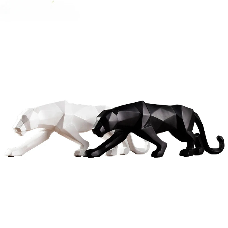 Black and White Panther Sculptures - Modern Art Duo for Your Interior
