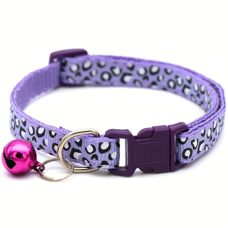 Set of 6 Leopard Print Cat Collars – Adjustable and Safe with Bell