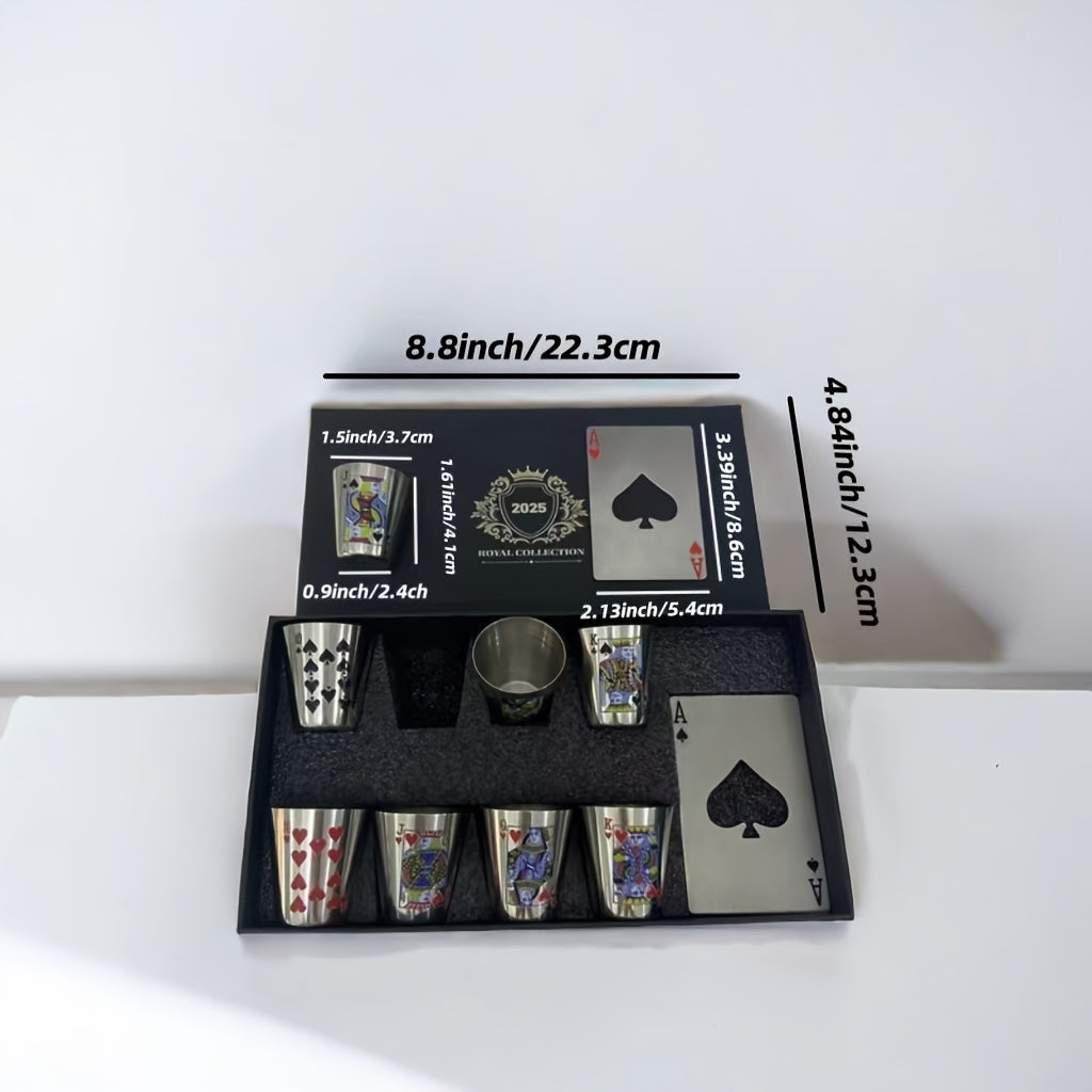 Royal Playing Cards Whiskey Glass Set – Stainless Steel & Bottle Openers