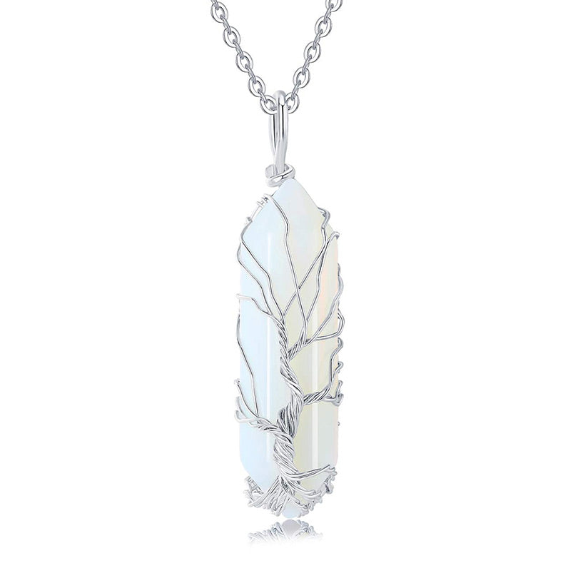 Stylish Crystal and Tree of Life Gemstone Necklace – Elara