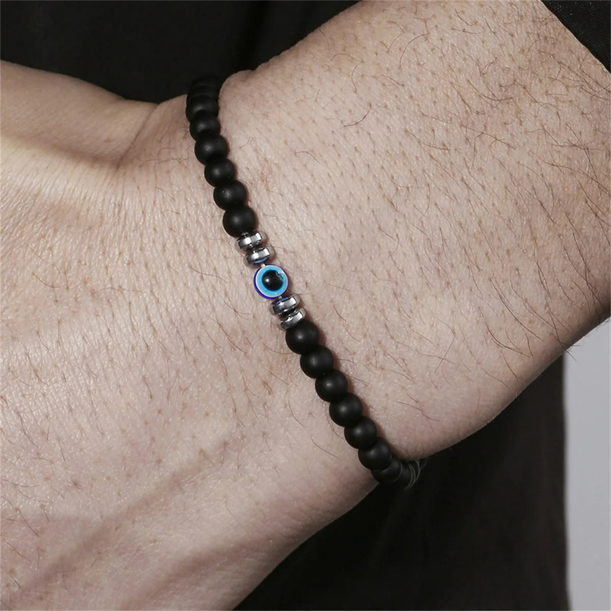 Men's Bracelet Made of 4 mm Natural Stone with Evil Eye Bead – Thor