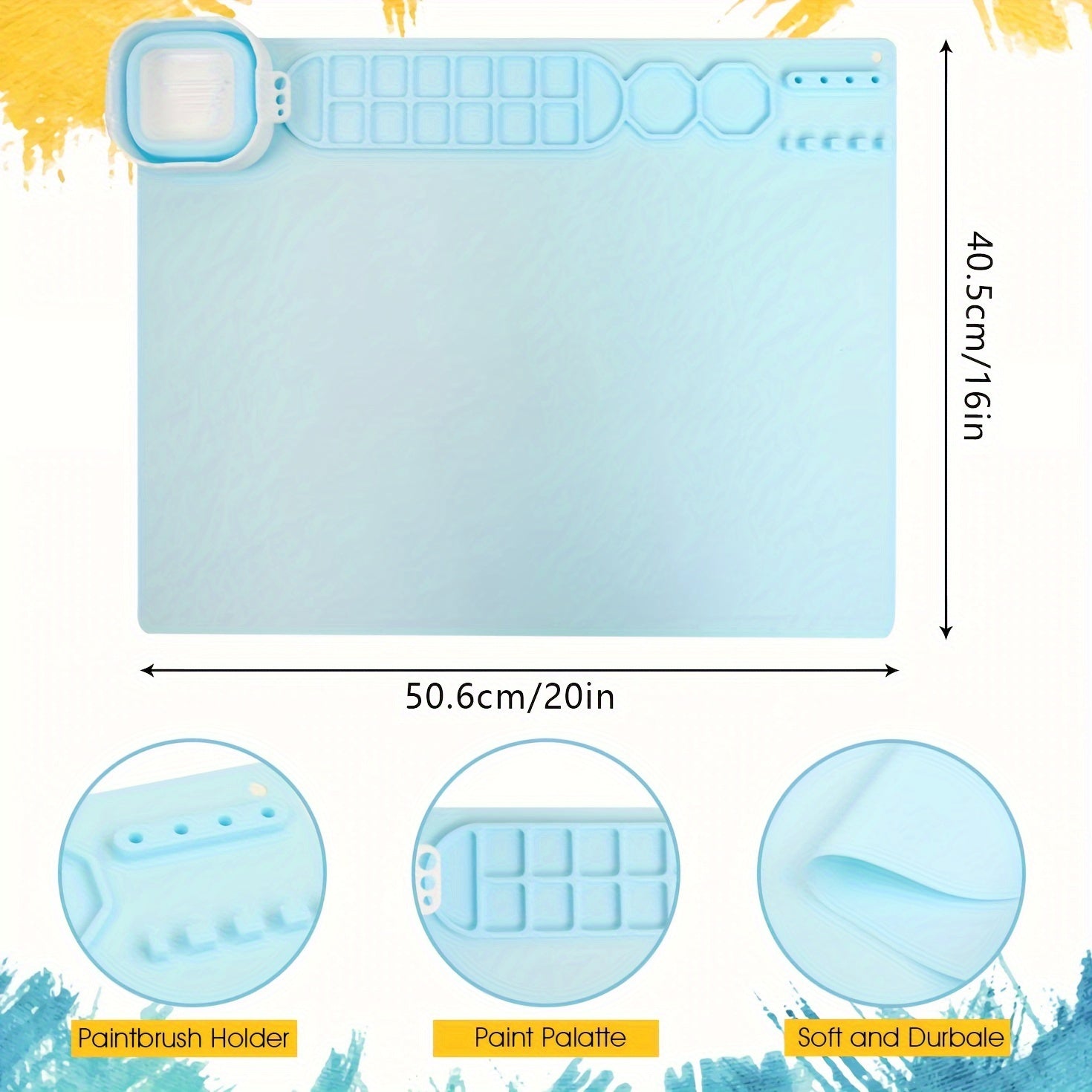 Silicone Painting Mat with Palette and Brush Holder – Durable and Flexible