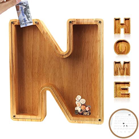 TreasureNest Coin Bank | Personalized wooden savings box in A-Z letter designs