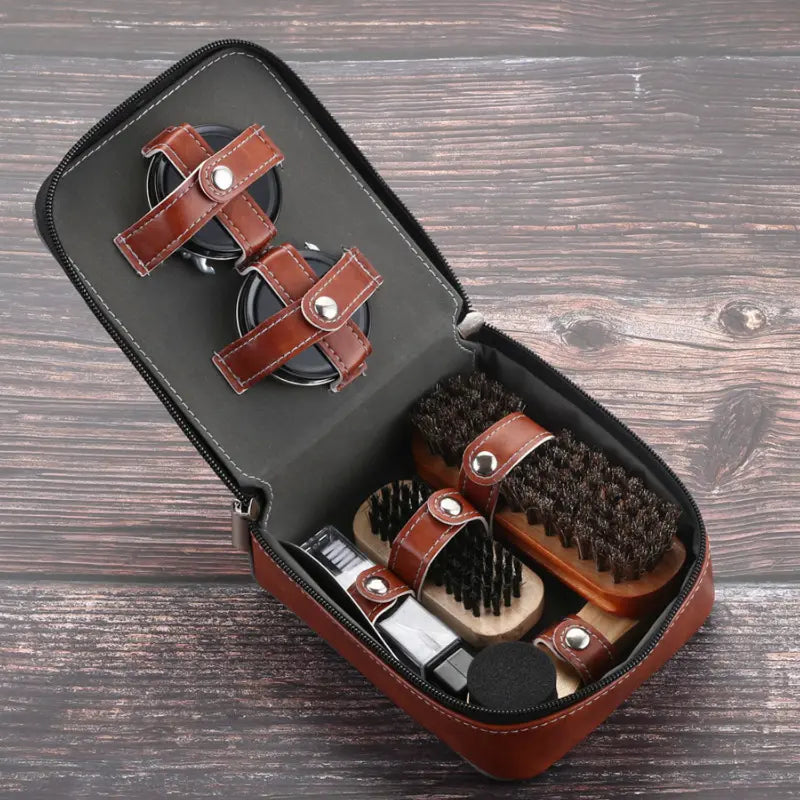 LuxeShine 9-Piece Shoe Care Set | Premium horsehair brush and polish kit for leather maintenance