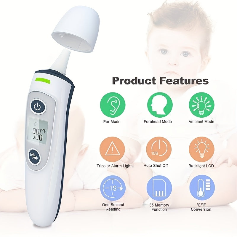 2-in-1 Digital Thermometer with Fast 1-Second Measurement – Suitable for Forehead and Ear