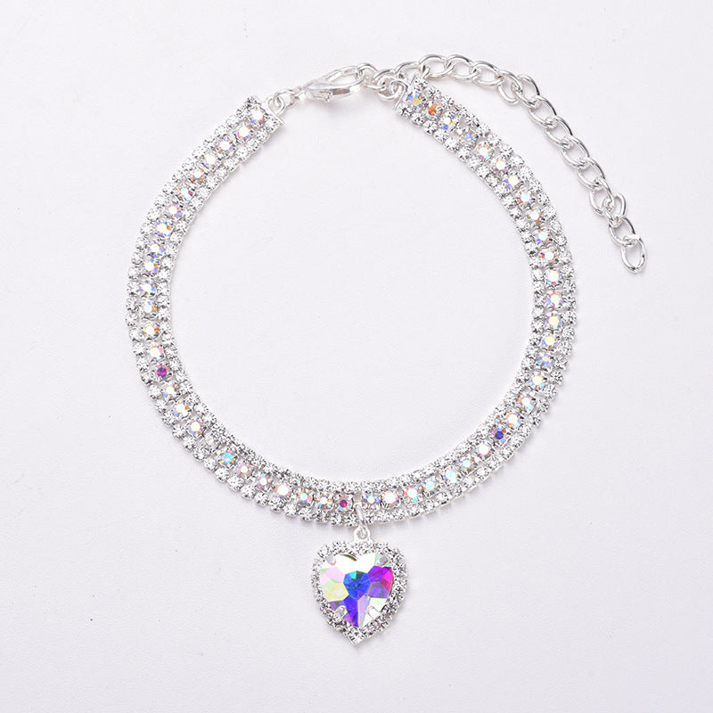 Luxury Cat | Luxury Crystal Cat Collar Heart Gemstone Pendant Reflective