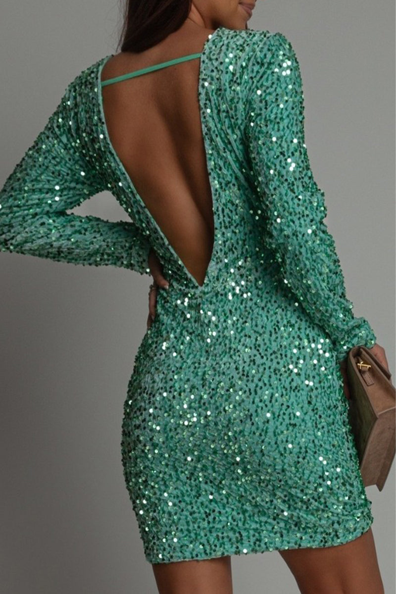 GlitterGlam Chic Backless Winter Party Dress for Women