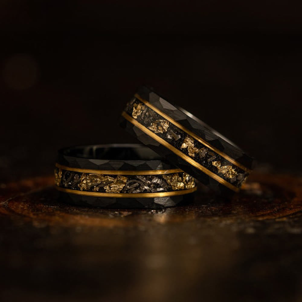 Golden Leaf and Black Meteorite Tungsten Ring – Orion