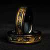 Golden Leaf and Black Meteorite Tungsten Ring – Orion