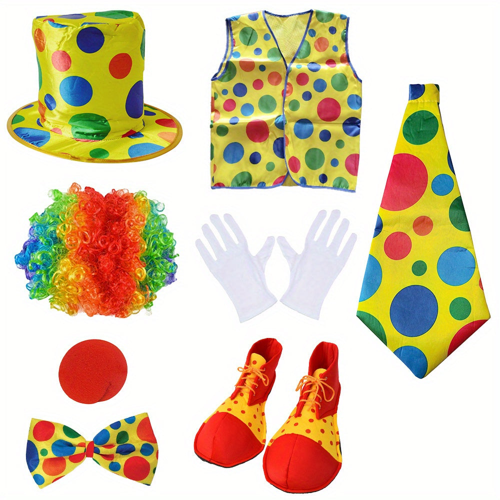 Children's Clown Costume Set – Complete with Hat, Wig, Nose, Tie and More