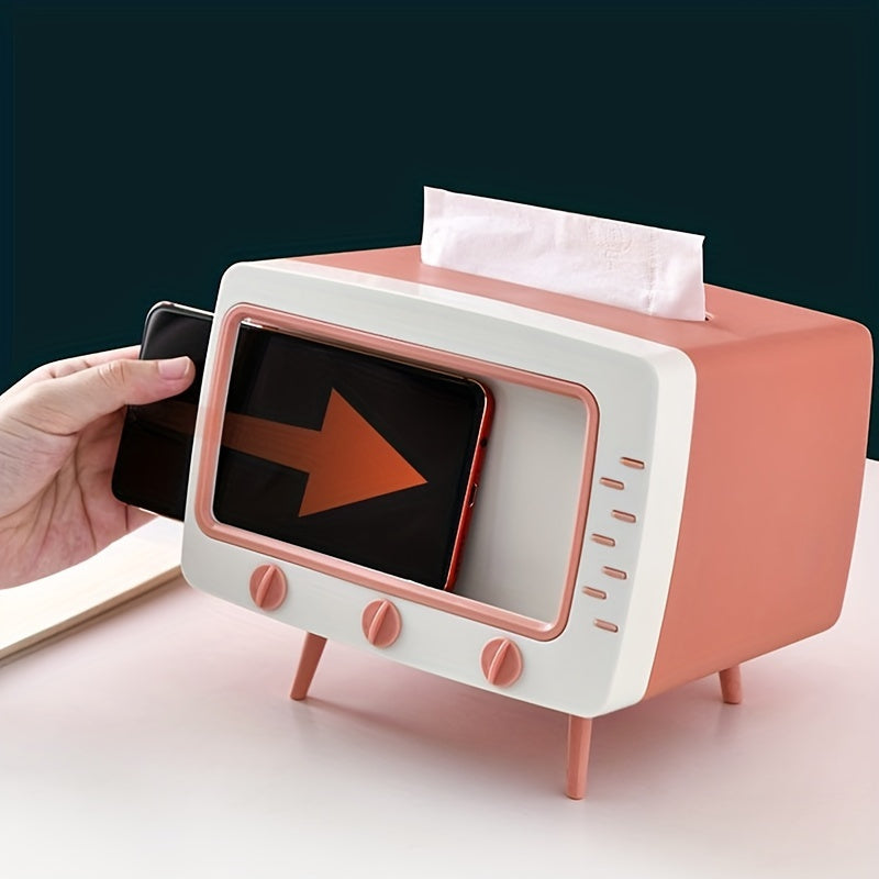RetroTV Tissue Box Holder - Multifunctional Tissue Dispenser with Phone Dock