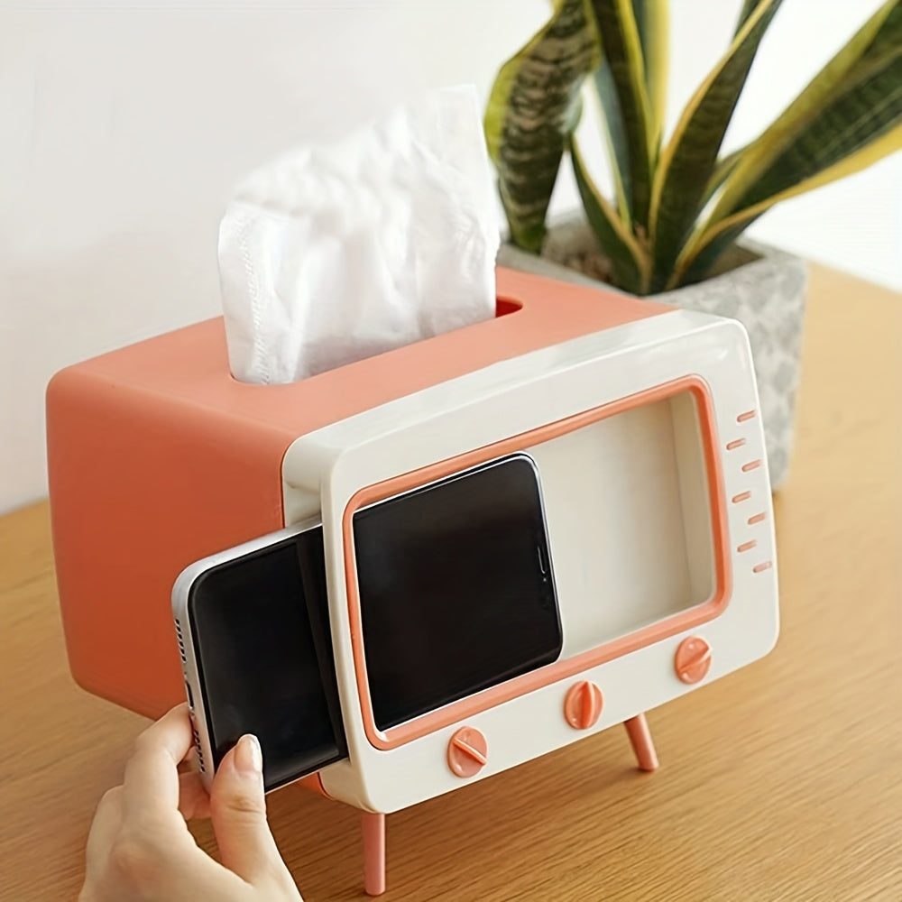 RetroTV Tissue Box Holder - Multifunctional Tissue Dispenser with Phone Dock