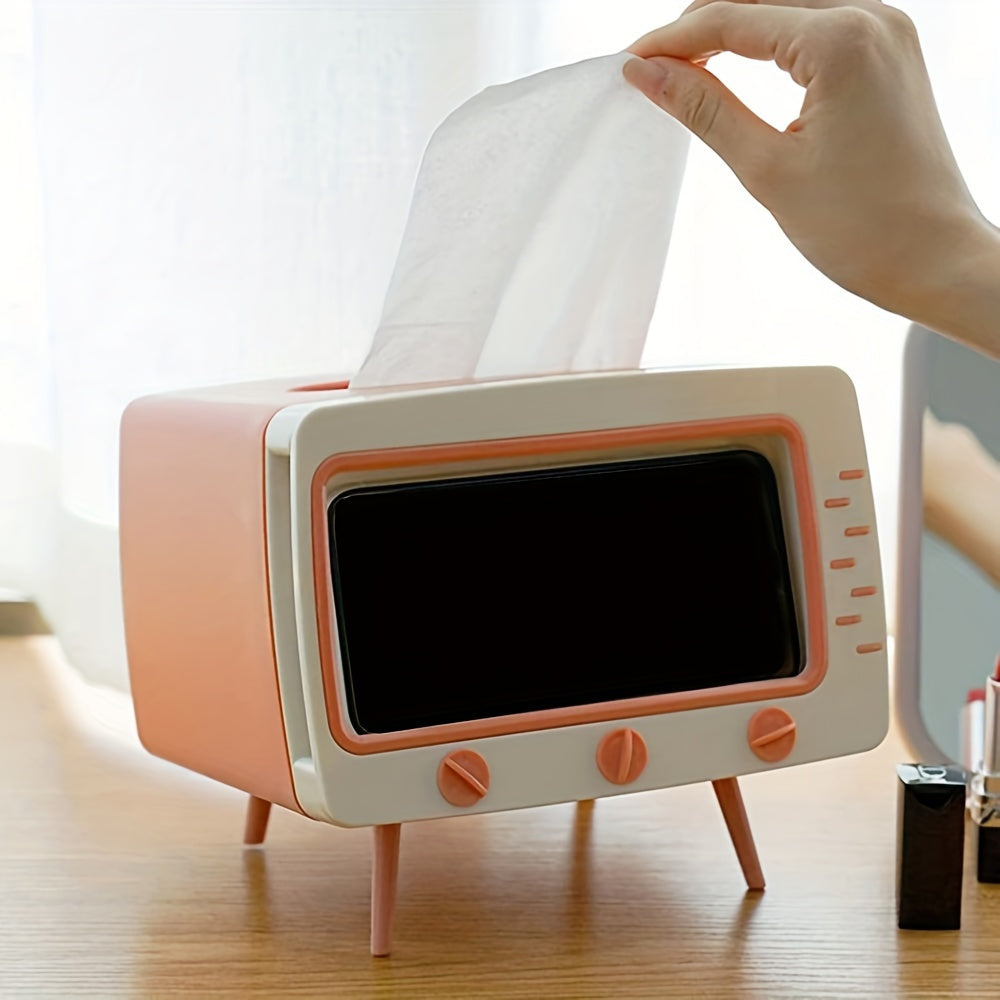 RetroTV Tissue Box Holder - Multifunctional Tissue Dispenser with Phone Dock