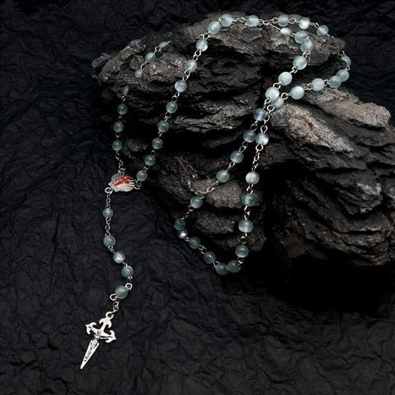 Heart-Shaped Rosary Necklace with Cat's Eye Stones – Elara