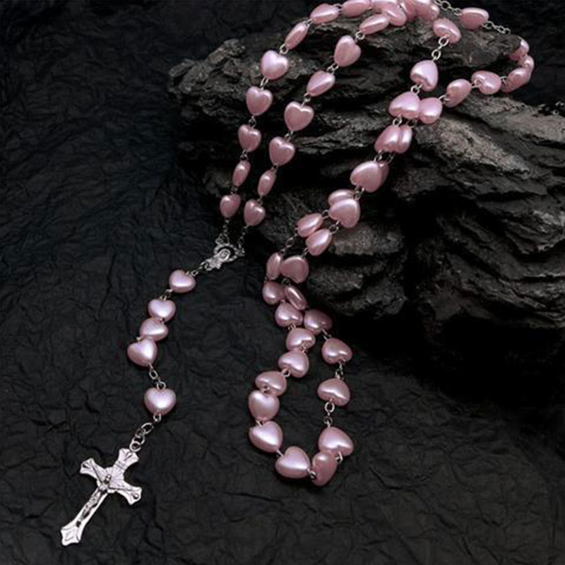 Heart-Shaped Rosary Necklace with Cat's Eye Stones – Elara