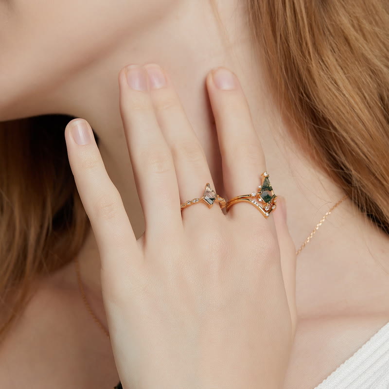 Moss Agate and White Zircon Jewellery Set – Lana