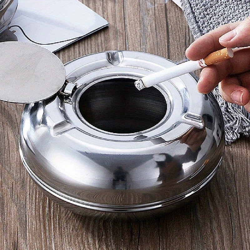 Stainless Steel Ashtray with Lid – Windproof and Rustproof Ashtray for Indoor and Outdoor Use