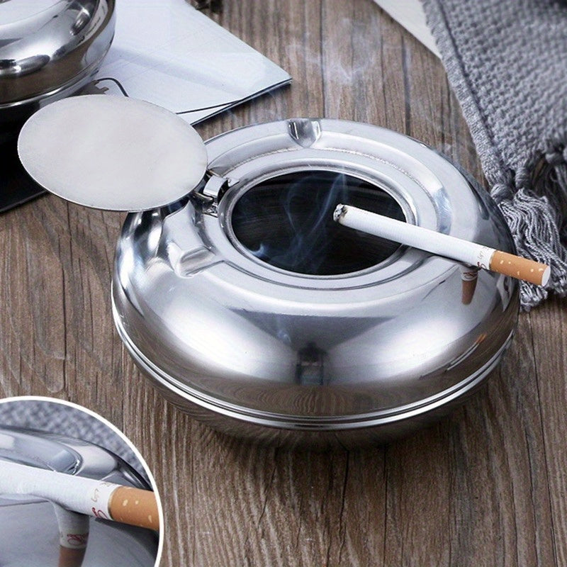 Stainless Steel Ashtray with Lid – Windproof and Rustproof Ashtray for Indoor and Outdoor Use