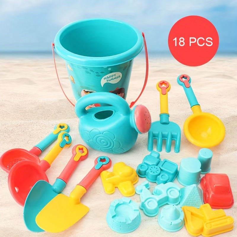 18-Piece Beach and Snow Toy Set – Complete with Bucket, Spade, and Fun Tools for Creative Play