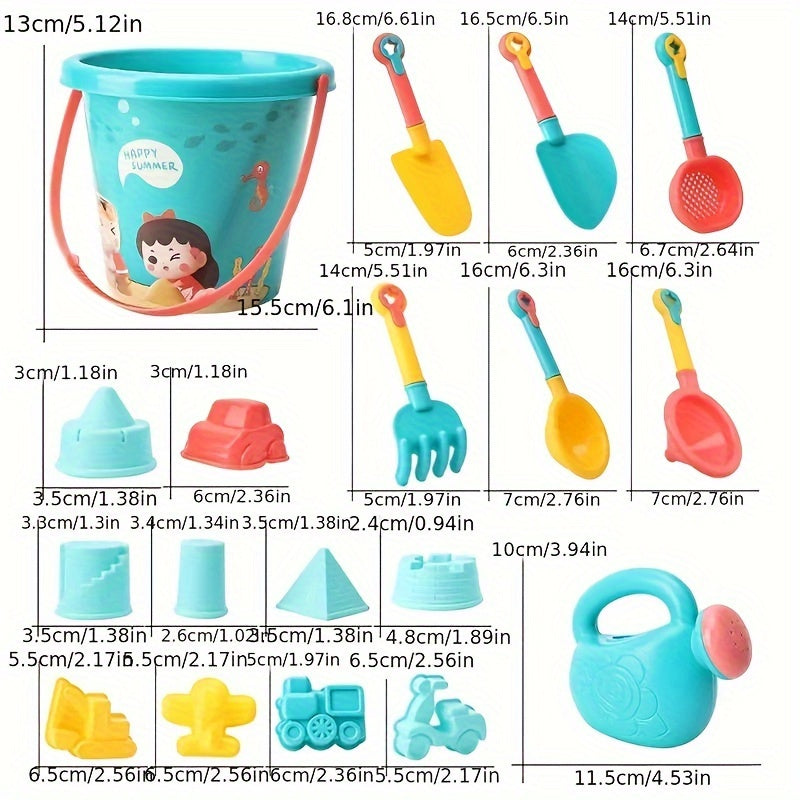 18-Piece Beach and Snow Toy Set – Complete with Bucket, Spade, and Fun Tools for Creative Play