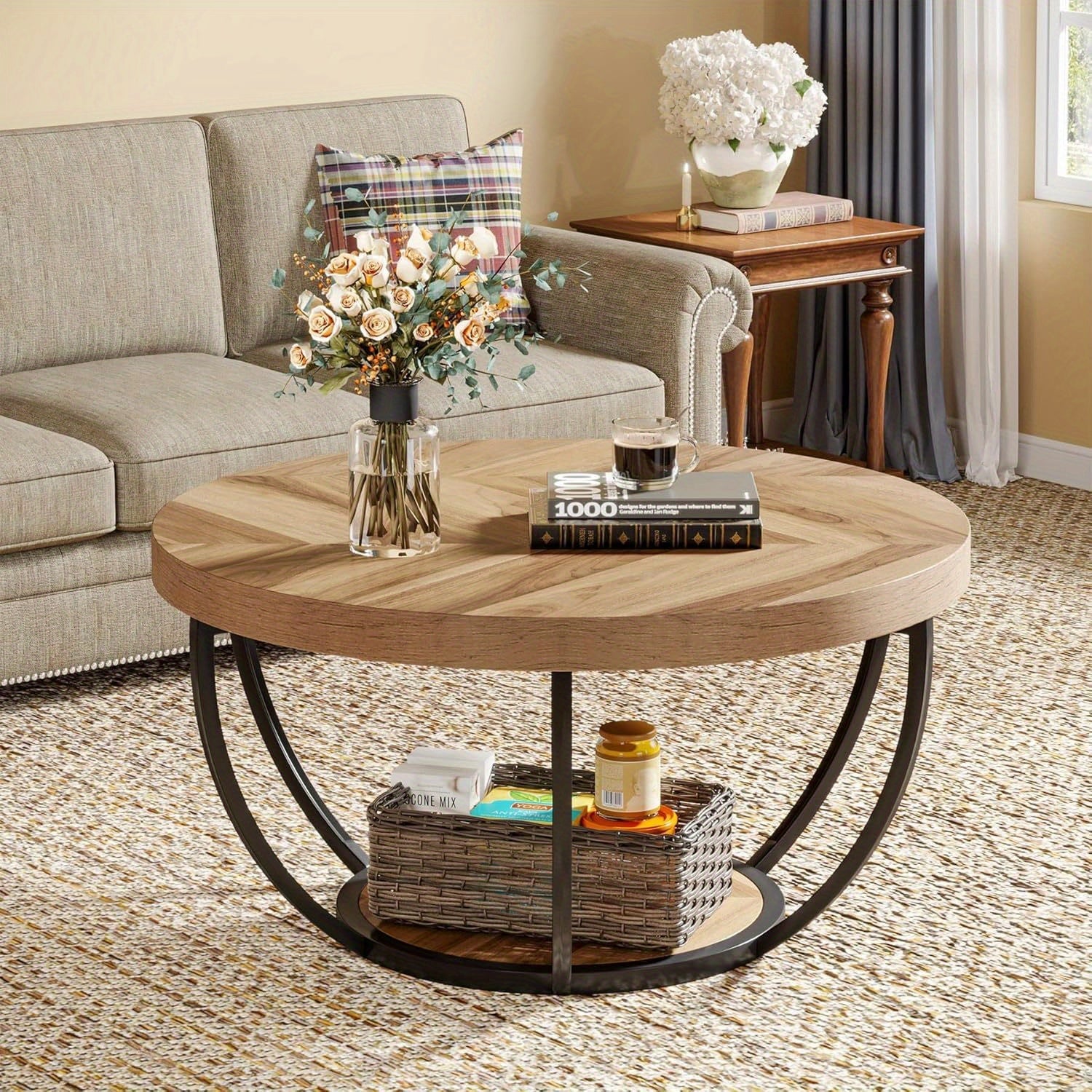 Round Coffee Table with Double Storage – Functional and Elegant