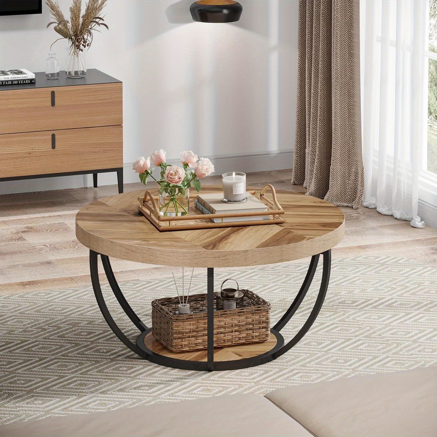 Round Coffee Table with Double Storage – Functional and Elegant