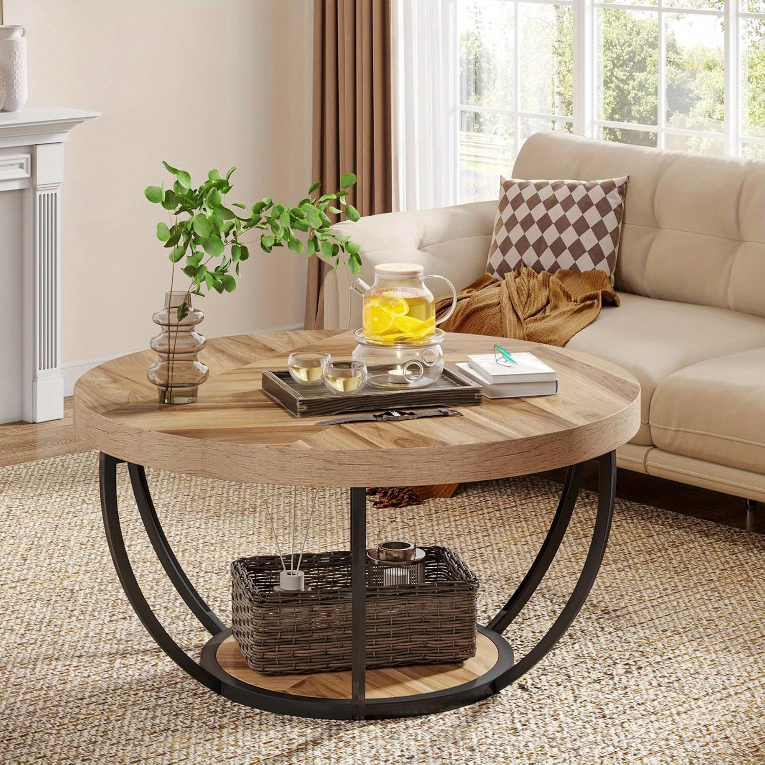 Round Coffee Table with Double Storage – Functional and Elegant