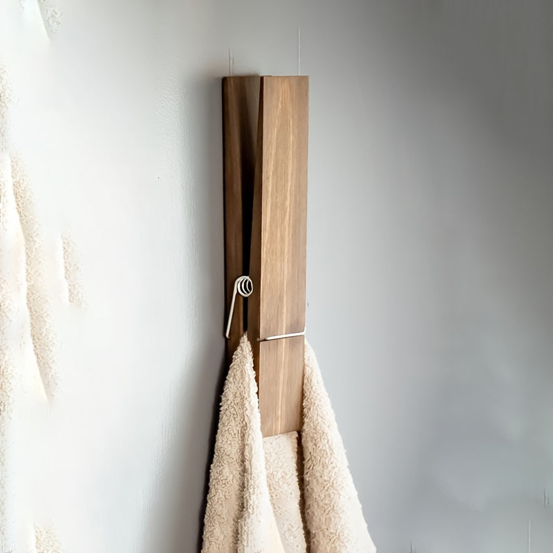 Wooden Towel Clip Holder – Wall-Mounted Solution for Bathroom or Laundry Room