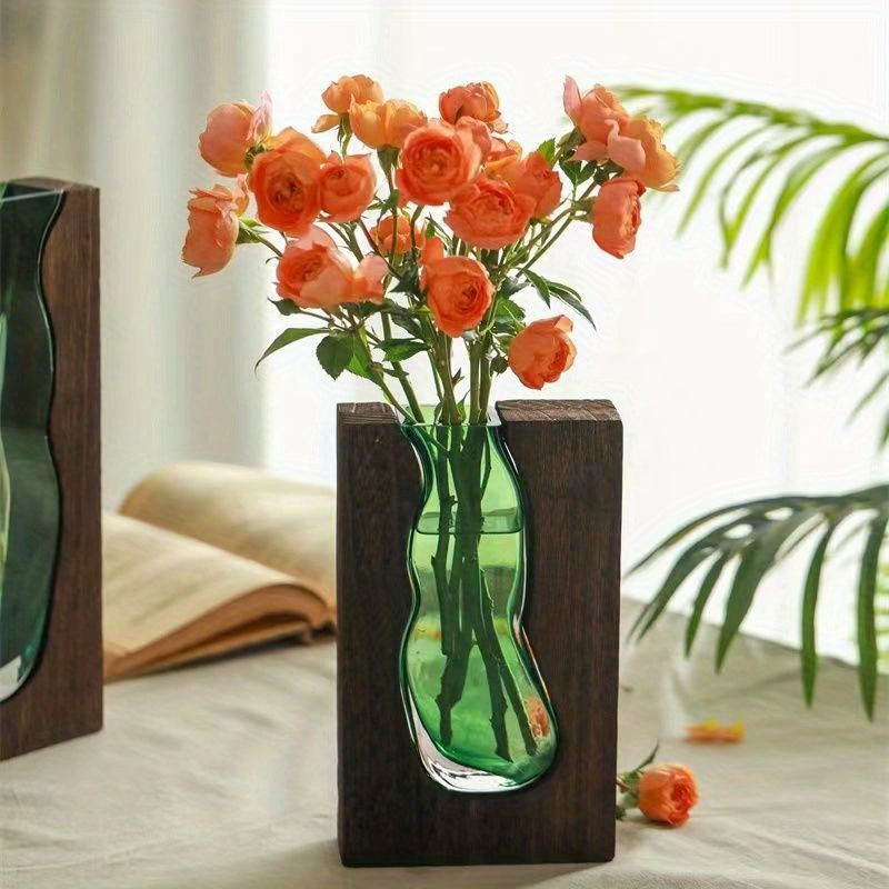 Elegant Glass Vase with Wooden Base - Stylish Decoration for Any Space