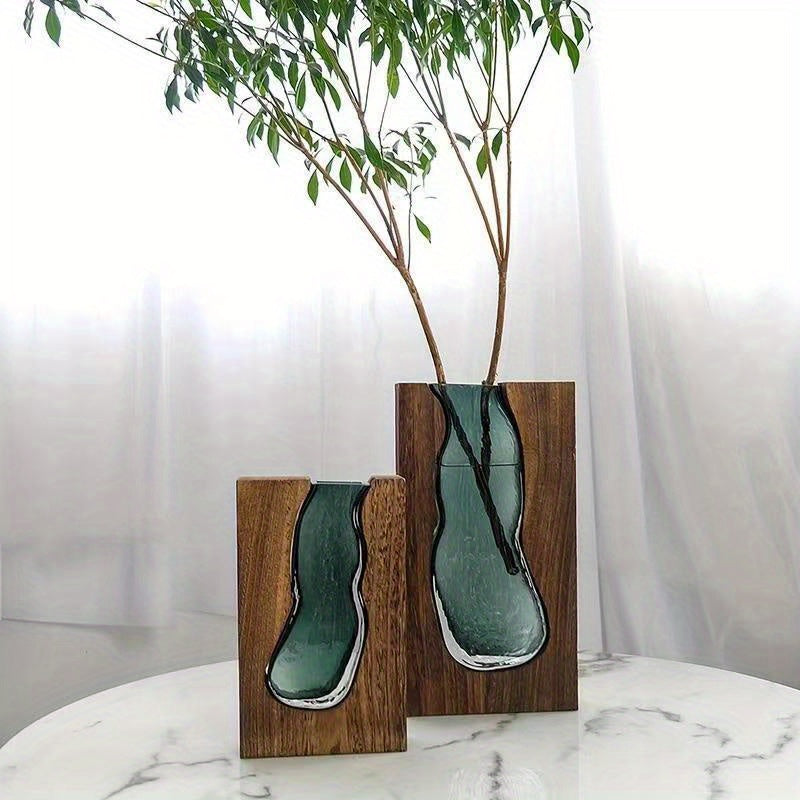 Elegant Glass Vase with Wooden Base - Stylish Decoration for Any Space