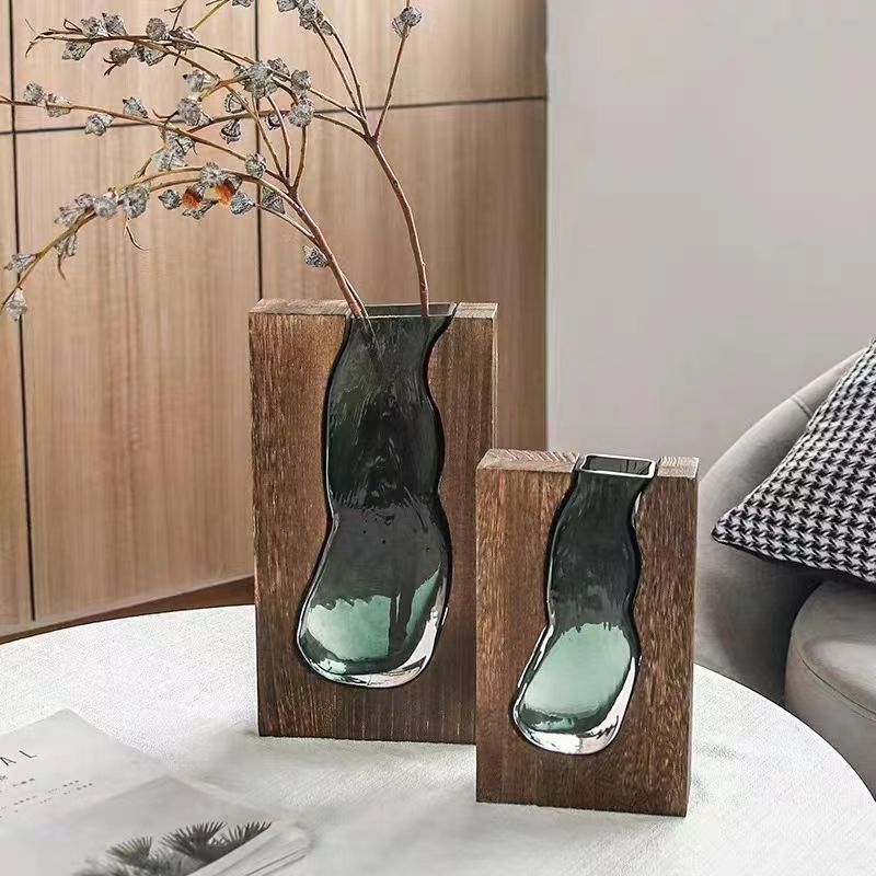 Elegant Glass Vase with Wooden Base - Stylish Decoration for Any Space