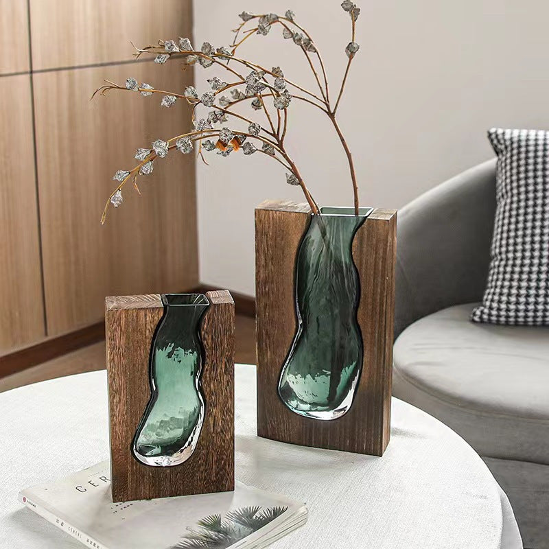 Elegant Glass Vase with Wooden Base - Stylish Decoration for Any Space