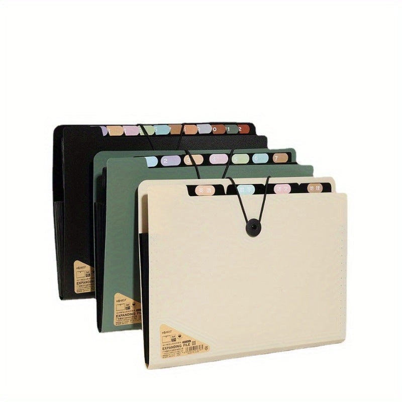 Black 13-Pocket Folder with Handle | Storage Folder | Elegant Document Folder for Desk Organisation