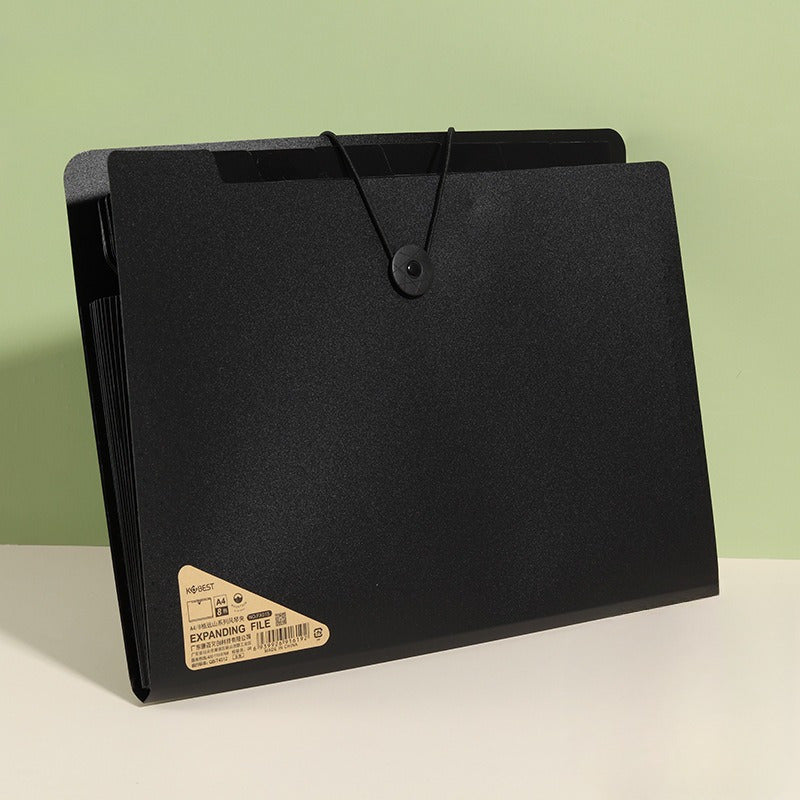 Black 13-Pocket Folder with Handle | Storage Folder | Elegant Document Folder for Desk Organisation