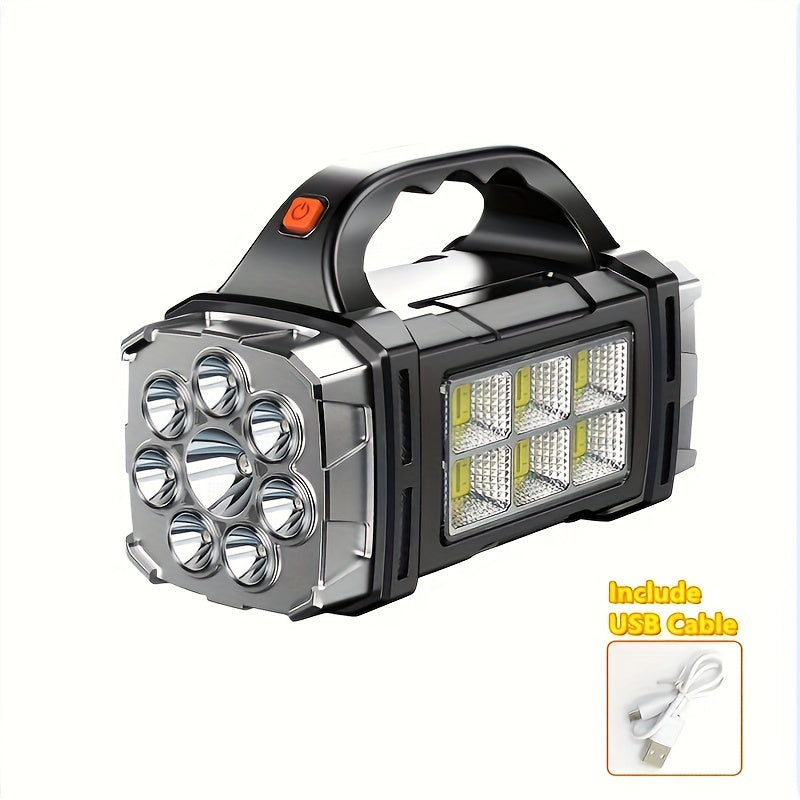 Super Bright LED Searchlight – Rechargeable Power Bank with USB and Solar Energy for Outdoor Adventures