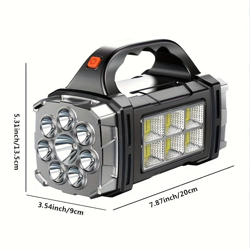 Super Bright LED Searchlight – Rechargeable Power Bank with USB and Solar Energy for Outdoor Adventures