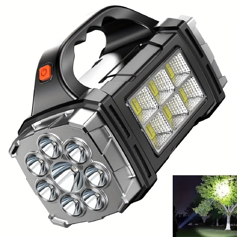 Super Bright LED Searchlight – Rechargeable Power Bank with USB and Solar Energy for Outdoor Adventures