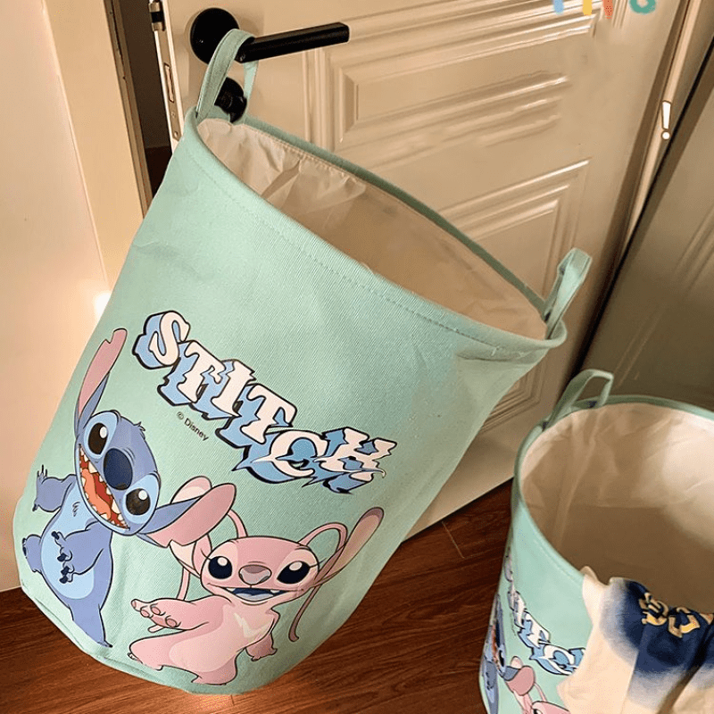 Stitch-Themed Foldable Laundry Basket - Spacious Polyester Organiser with Handles