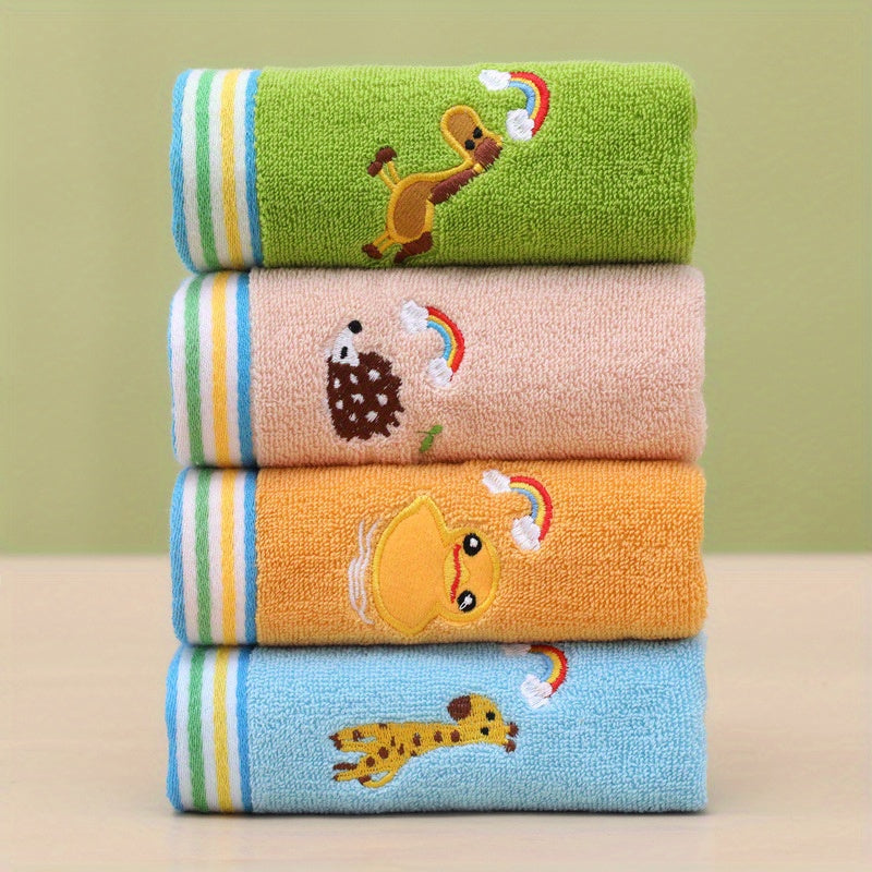 Cute Cartoon Embroidered Small Towels – Soft Cotton Set of 4