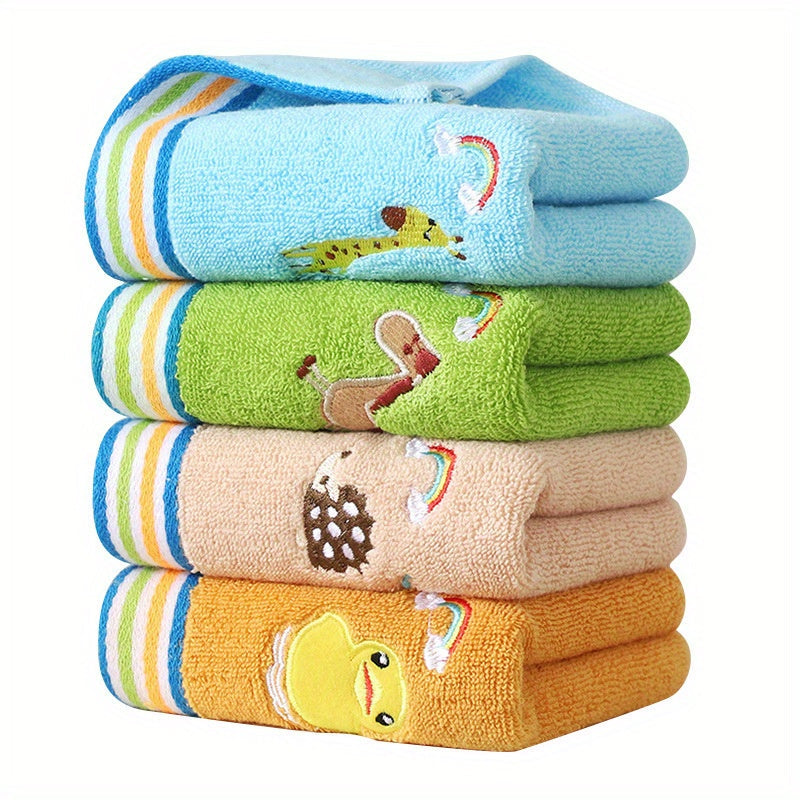Cute Cartoon Embroidered Small Towels – Soft Cotton Set of 4