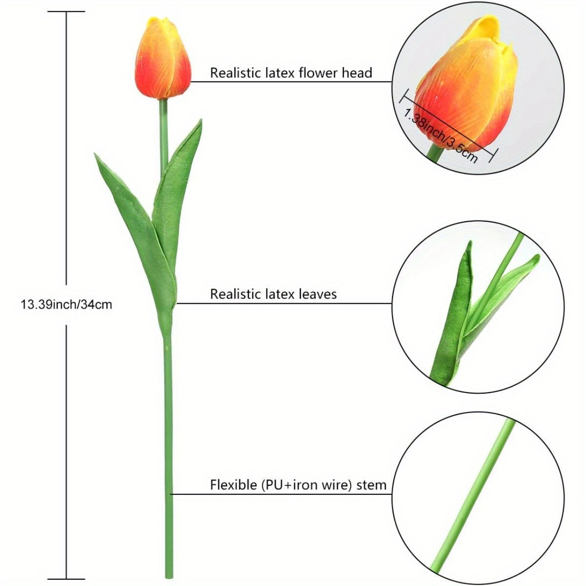 Set of 15 Realistic Art Tulips – Perfect for Weddings and Seasonal Decorations
