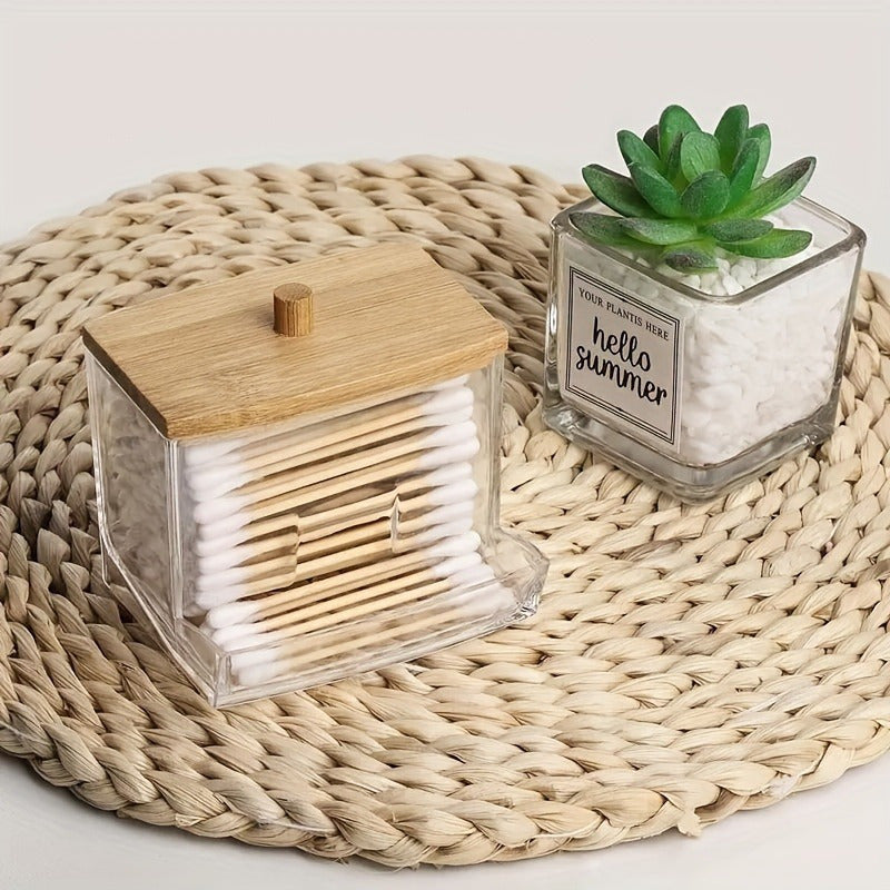 Acrylic Cotton Pad Holder with Bamboo Lid - Stylish Solution for Your Bathroom