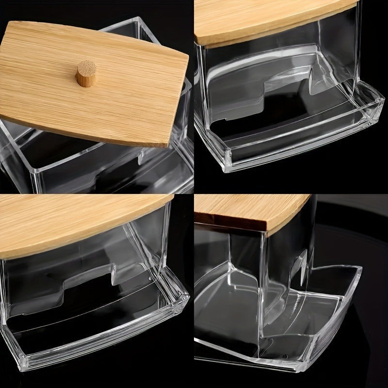 Acrylic Cotton Pad Holder with Bamboo Lid - Stylish Solution for Your Bathroom