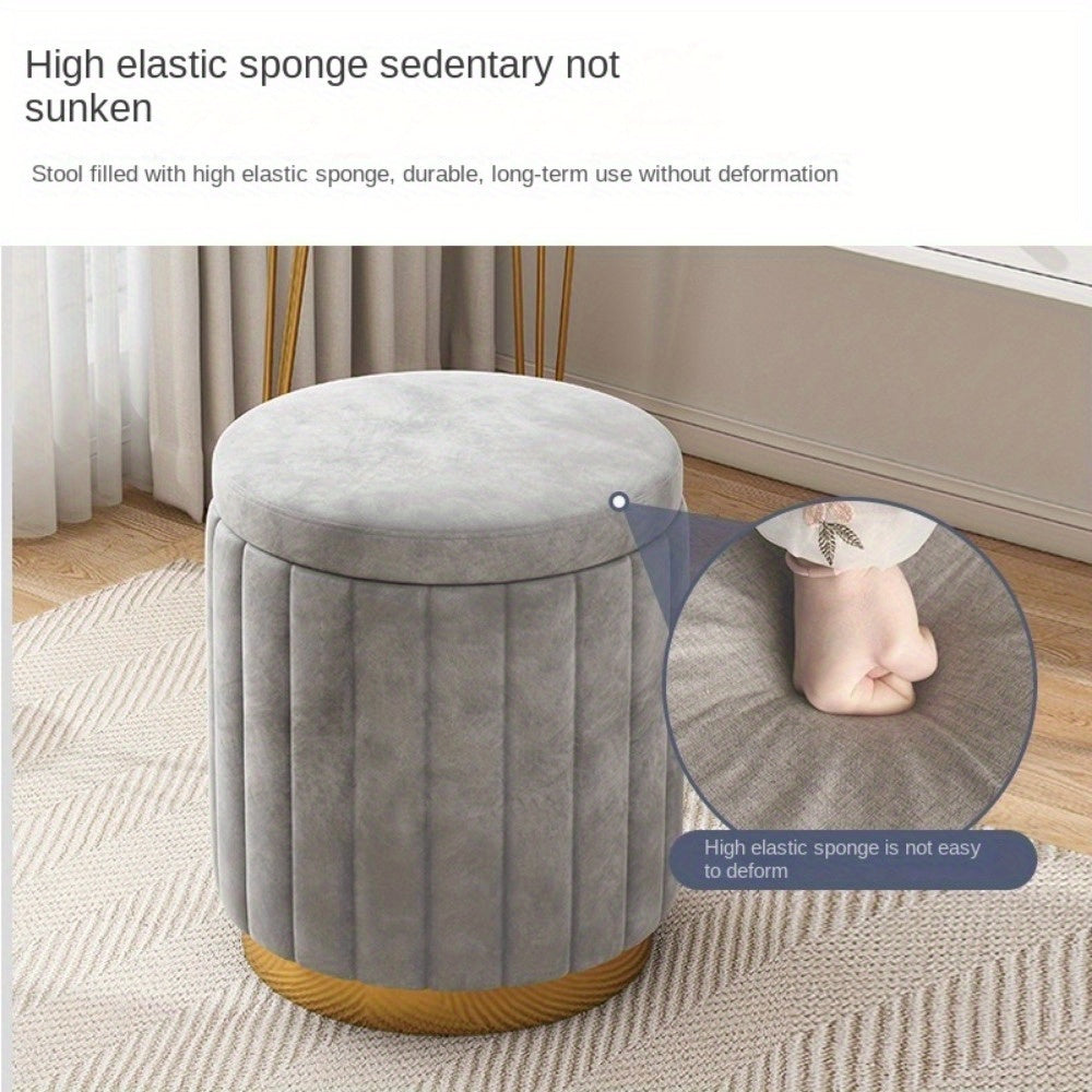 Nordic Chic Storage Ottoman – Stylish Round Pouffe with Storage and Mirror Finish